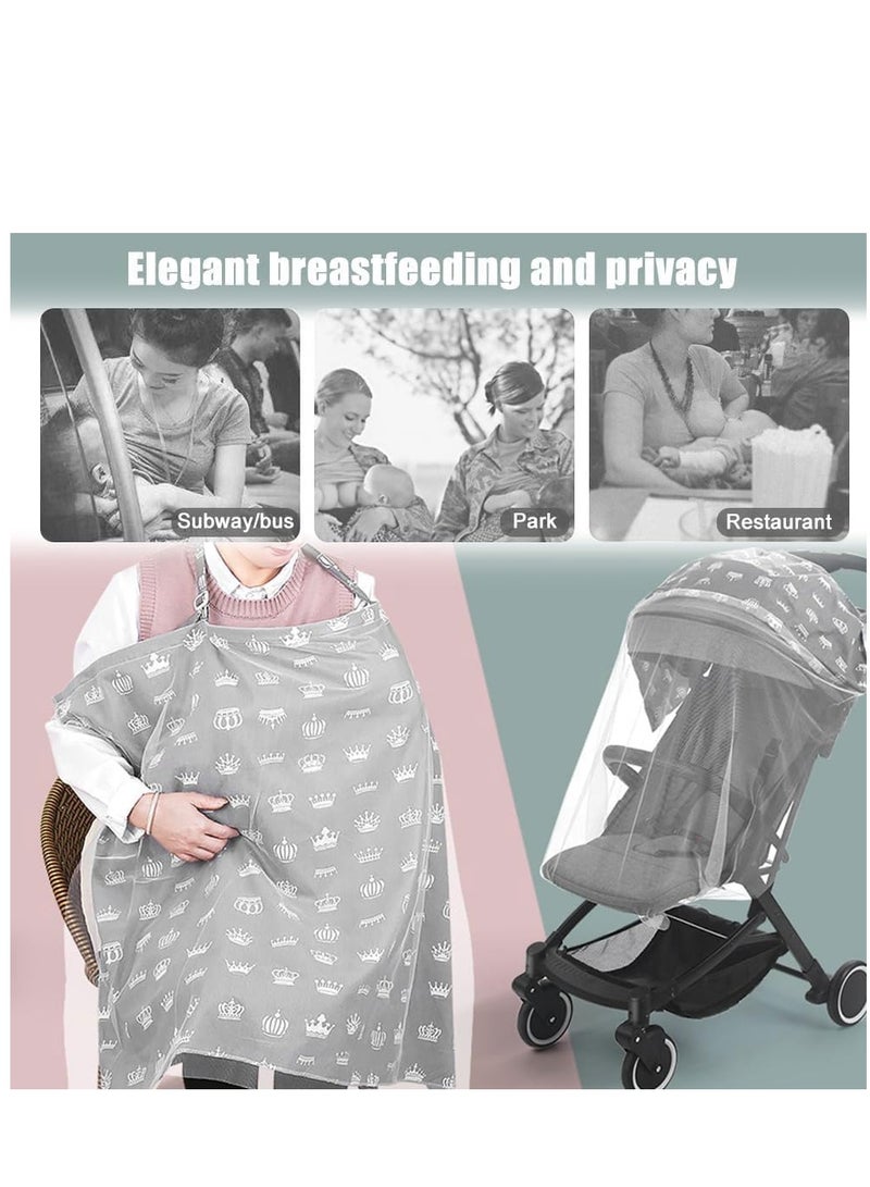 Nursing Cover for Baby Breastfeeding Combed Cotton Breathable Muslin Breastfeeding Cover with Adjustable Strap Nursing Apron Cover Up 360° Full Coverage for Mother Nursing Apron (Crown Pattern)