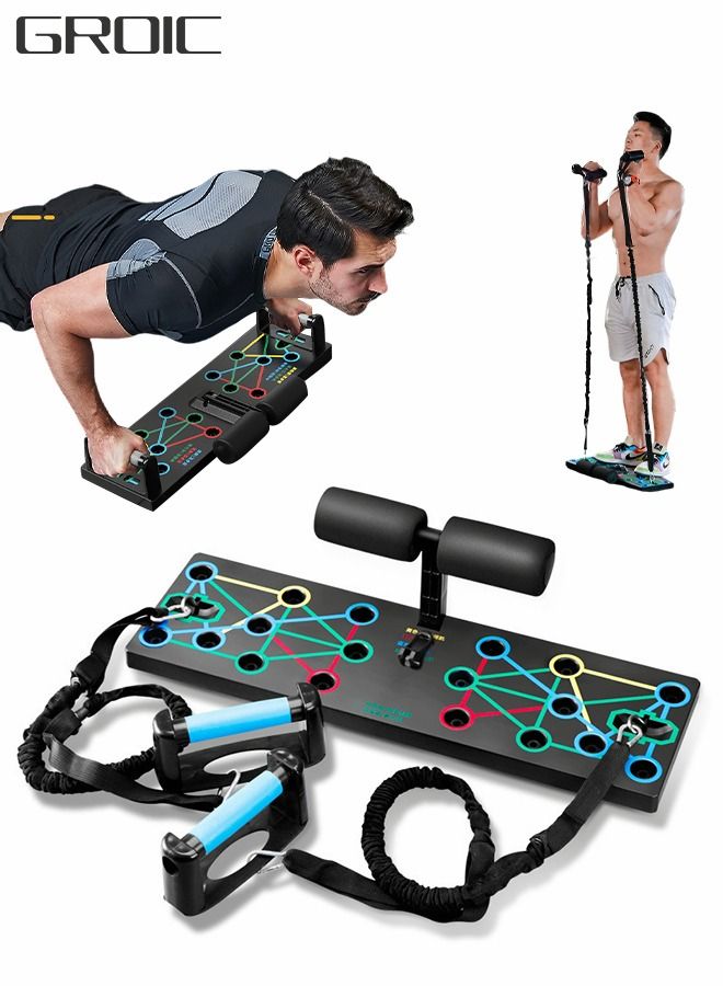 Upgraded Push Up Board,Multi-Function Pushup Stands with Sit Up Bar Strength Training,Workout Equipment Push-up Board with Resistance Bands,Strength Training Equipment, Home Fitness