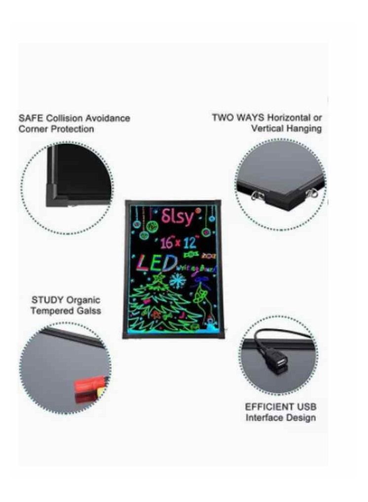 Illuminated LED Message Writing Board Erasable Neon Effect Menu Sign Board with 8 Fluorescent Makers Remote Control 12Colors Flashing Modes Light Up Board 50 CMX 70 CM Black