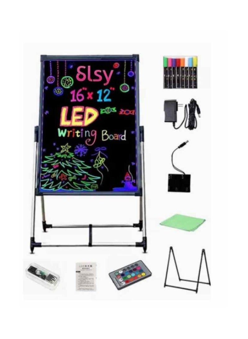 Illuminated LED Message Writing Board Erasable Neon Effect Menu Sign Board with 8 Fluorescent Makers Remote Control 12Colors Flashing Modes Light Up Board 50 CMX 70 CM Black