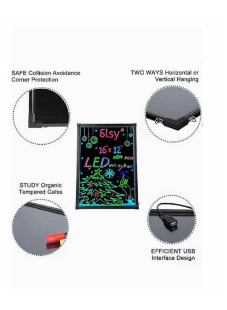 Illuminated LED Message Writing Board Erasable Neon Effect Menu Sign Board with 8 Fluorescent Makers Remote Control 12Colors Flashing Modes Light Up Board 60CM X 80 CM