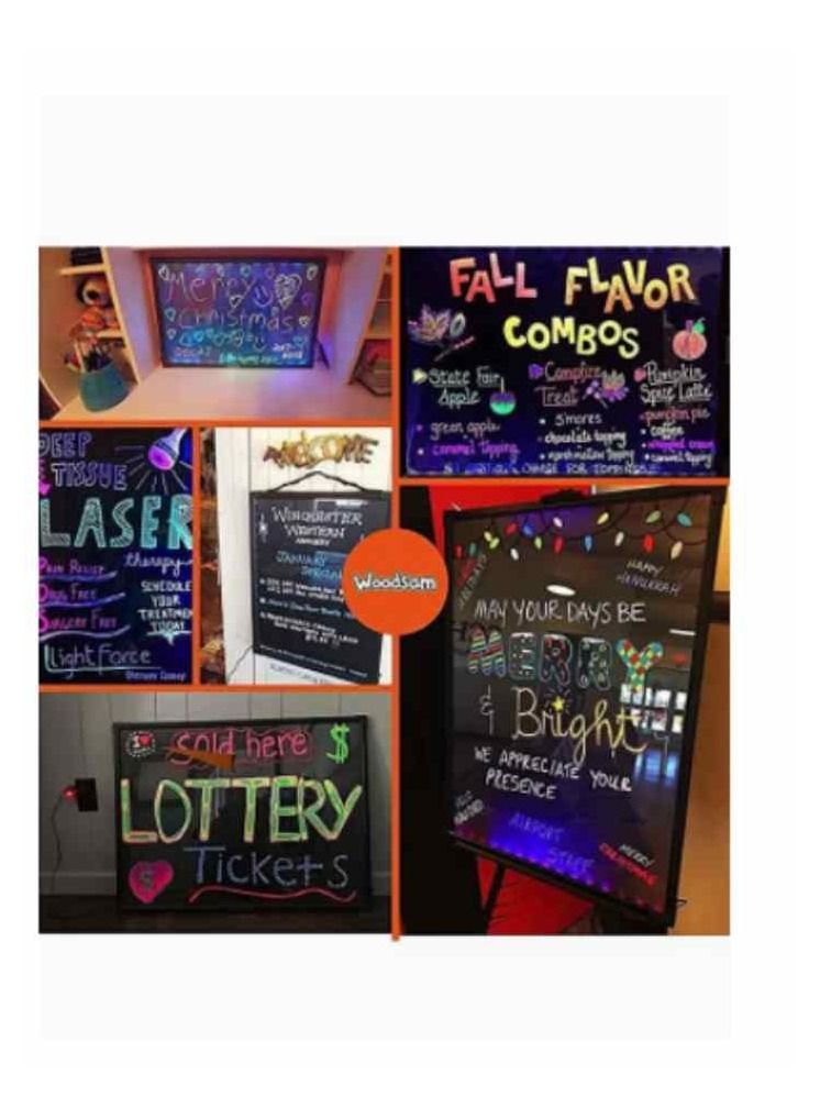 Illuminated LED Message Writing Board Erasable Neon Effect Menu Sign Board with 8 Fluorescent Makers Remote Control 12Colors Flashing Modes Light Up Board 60CM X 80 CM
