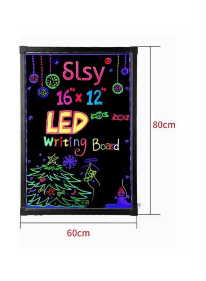 Illuminated LED Message Writing Board Erasable Neon Effect Menu Sign Board with 8 Fluorescent Makers Remote Control 12Colors Flashing Modes Light Up Board 60CM X 80 CM