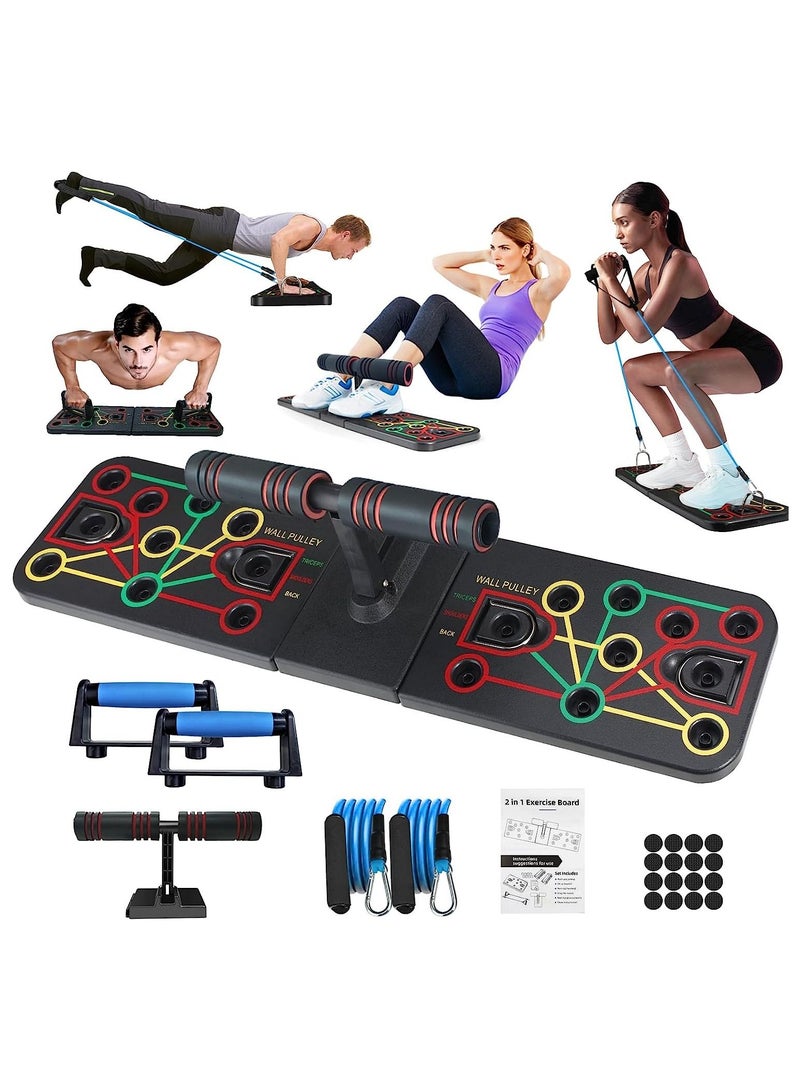 Push Up Board with Sit up Stand. Multi-Functional Push Up Bar with Resistance Bands, Portable Home Gym, Strength Training Equipment, Push Up Handles for Perfect Push up, Home Fitness for Men and Women