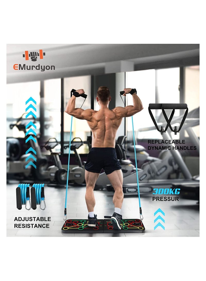 Push Up Board with Sit up Stand. Multi-Functional Push Up Bar with Resistance Bands, Portable Home Gym, Strength Training Equipment, Push Up Handles for Perfect Push up, Home Fitness for Men and Women