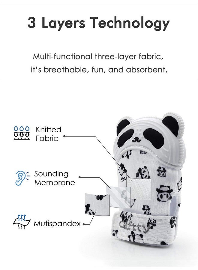 Baby Teething Mitten Chewing Glove Teether Mitt Infant Toy Panda Teething Glove Baby Chew Mitt With Finger Toothbrush Bpafree For Baby Boys Girls 1 Pair + 1 Toothbrush