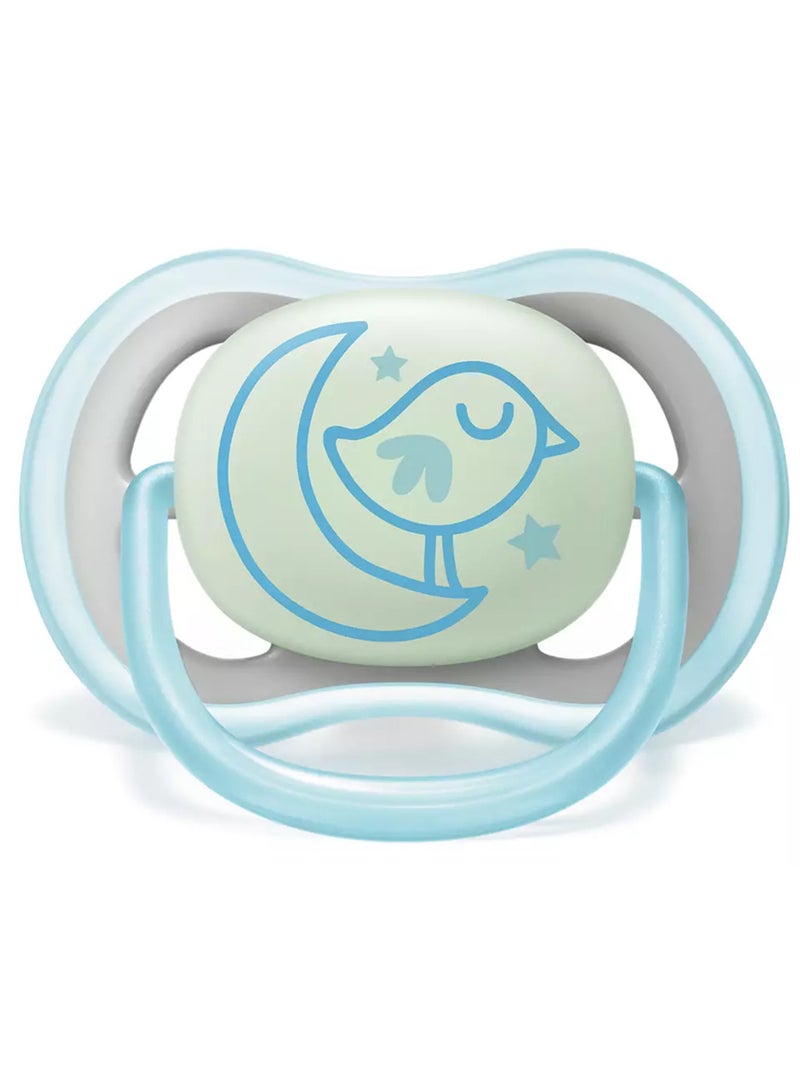 2 - Pieces Ultra Air Night Buddy Bear Soft Baby Pacifier Set For 6M Plus - White And Blue