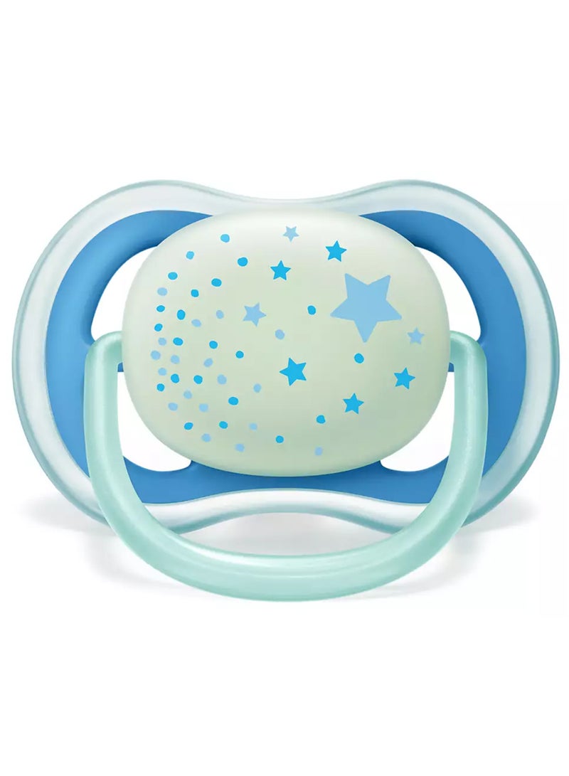 2 - Pieces Ultra Air Night Buddy Bear Soft Baby Pacifier Set For 6M Plus - White And Blue