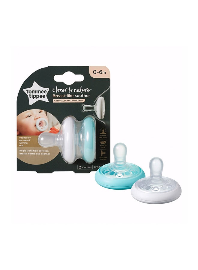 Pack Of 2 Breast-Like Soother Skin-Like Texture Symmetrical Orthodontic Design BPA-Free Includes Sterilizer Box For 0-6m - Assorted