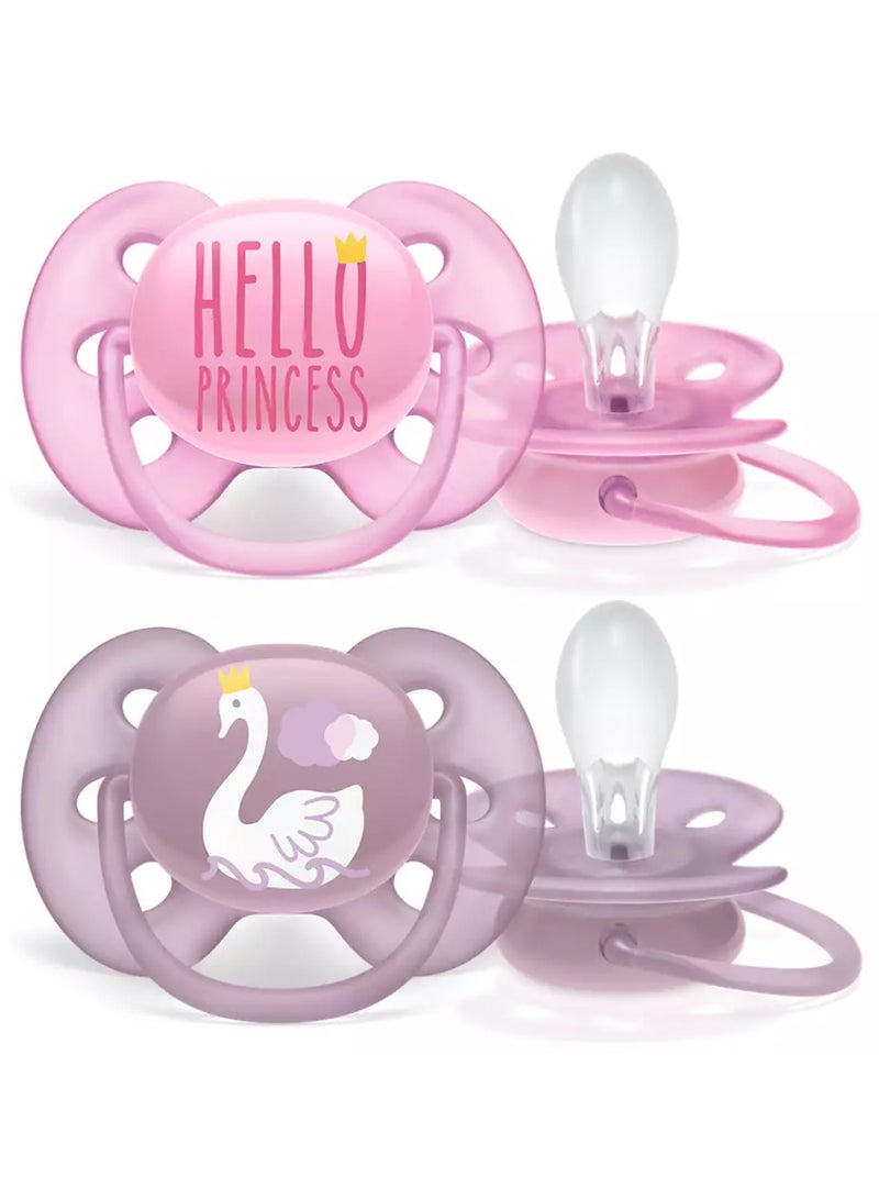 Pack Of 2 Ultra Soft Pacifier Bpa - Free Dummy For Babies From 6 - 18 Months (Model Scf223, 02) Hello Princess