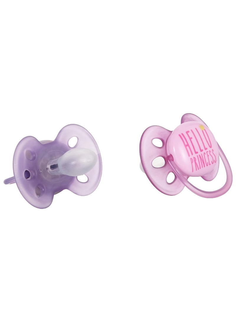 Pack Of 2 Ultra Soft Pacifier Bpa - Free Dummy For Babies From 6 - 18 Months (Model Scf223, 02) Hello Princess