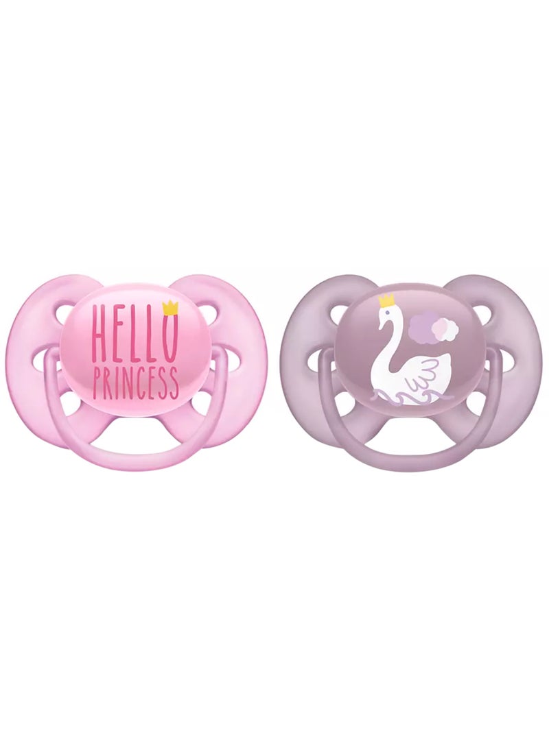 Pack Of 2 Ultra Soft Pacifier Bpa - Free Dummy For Babies From 6 - 18 Months (Model Scf223, 02) Hello Princess