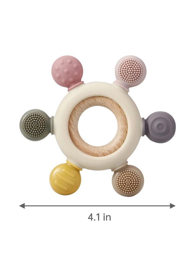 Baby Teething Toys Silicone Rudder Toy With Wooden Rings For Soothing Teething Pain Relief Shower Gift For Lnfants & Toddlers 3+ Months