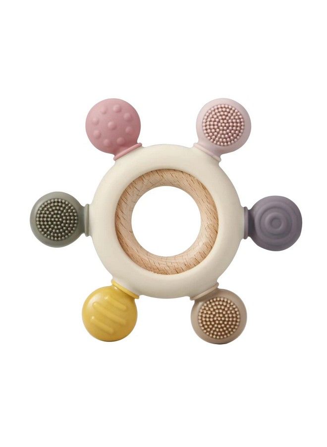 Baby Teething Toys Silicone Rudder Toy With Wooden Rings For Soothing Teething Pain Relief Shower Gift For Lnfants & Toddlers 3+ Months