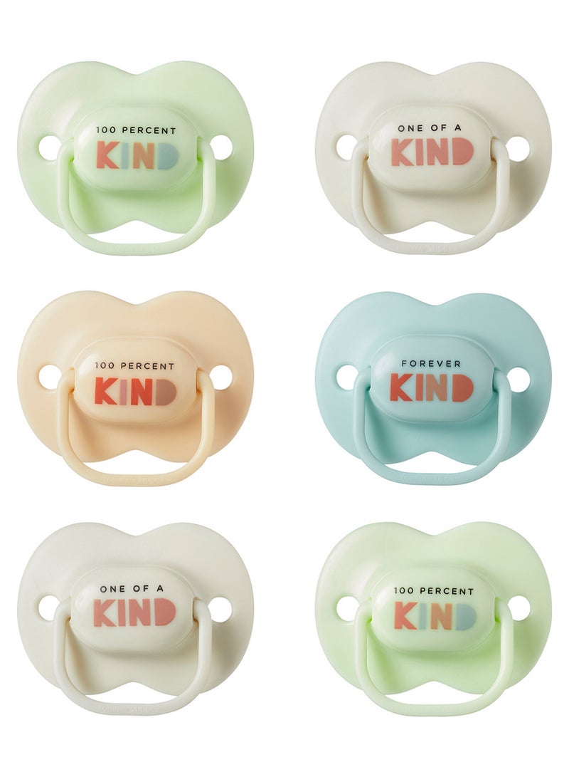 Pack Of 6 Anytime Soothers Symmetrical Orthodontic Design BPA-Free Silicone Baglet For 0-6 Months Multicolour