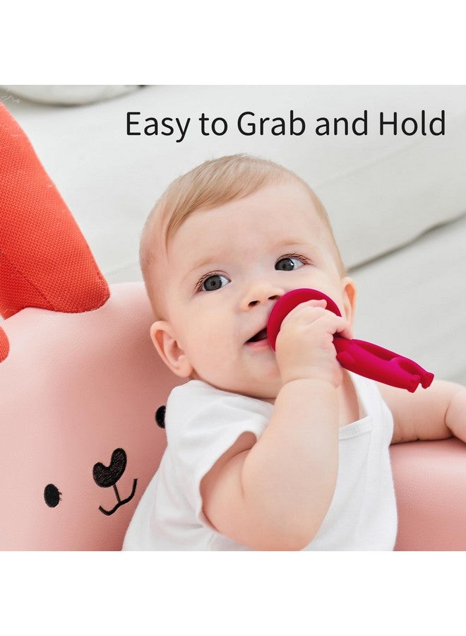 2 In 1 Elephant Teether & Pretraining Toothbrush Infant Teething Toys For Babies 312 Months With String To Clip On Soft Silicone Teether Toy 69 Month Old Safe Baby Chew Toys Dark Pink