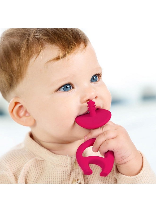 2 In 1 Elephant Teether & Pretraining Toothbrush Infant Teething Toys For Babies 312 Months With String To Clip On Soft Silicone Teether Toy 69 Month Old Safe Baby Chew Toys Dark Pink