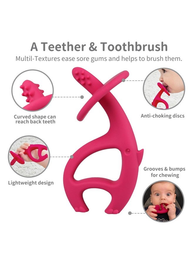 2 In 1 Elephant Teether & Pretraining Toothbrush Infant Teething Toys For Babies 312 Months With String To Clip On Soft Silicone Teether Toy 69 Month Old Safe Baby Chew Toys Dark Pink