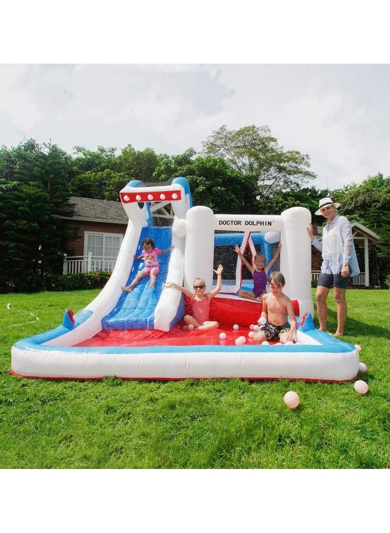 Outdoor Inflatable Bouncer Kids Bouncy Castle With Slide For Children(Shark Blue)