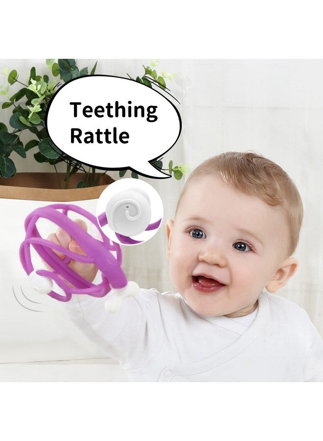 Snail Rattle & Teether For 3 To 18 Months With Cilp Baby Teething Toys For Babies 612 Month Old Soft Silicone Infant Chew Toy Shaker With Sound For Newborn Great Baby Gifts Purple