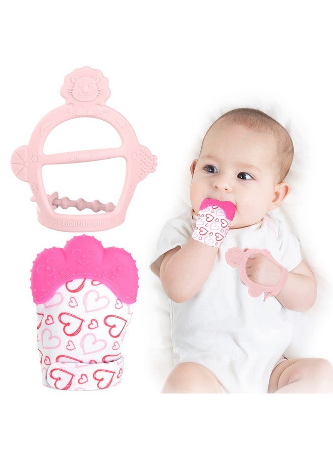 Silicone Teething Mitt 2Pcs Baby Teething Mitten Baby Teething Toy With Adjustable Strap Crinkle Sound And Textured Baby Teething Mitten Self Soothing Baby Chew Toys For 06Month Infants