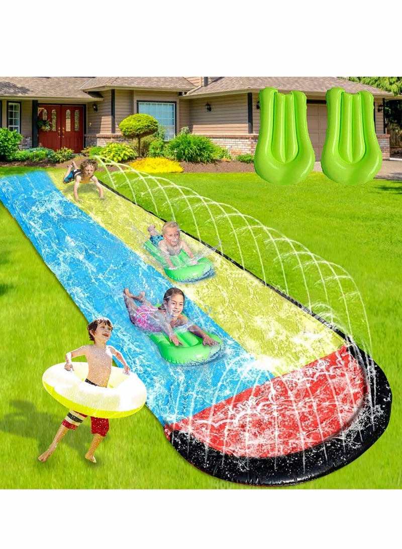 Slide Water Slides for Kids Adults Lane Slip Splash  Backyards Waterslide with 2 Boogie Boards 15.7FT Sliding Racing Lanes Sprinklers Durable PVC Construction