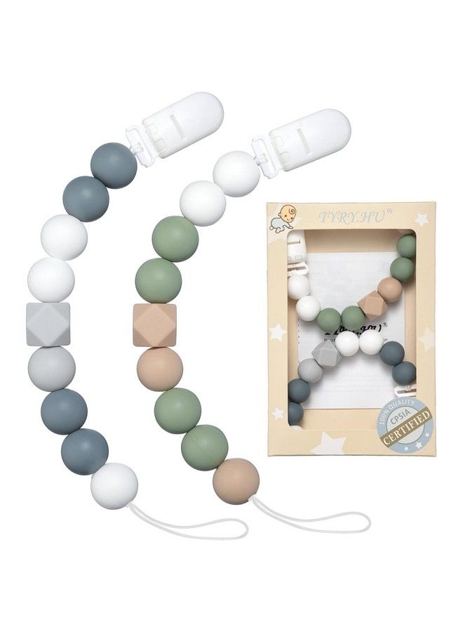 Pacifier Clip For Baby Boys Girls Soothie Pacifier Holder For Baby Boys Girlsneutral Binky Clip For Baby Gift 2 Pack(Gray Mossy Green)