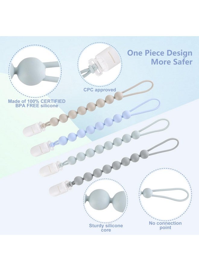 4Pack Silicone Pacifier Clips For Baby Boys And Girls With Onepiece Beads Flexible And Rustfree Holders For Teething Relief And Baby Essentials Safe For Newborns (Grey)