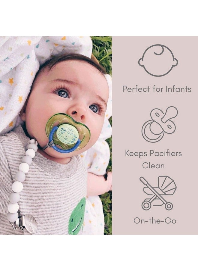 Silicone Pacifier Clip For Baby (Thin Grey) 100% Foodgrade Bpa Free Newborn Pacifier Holder Infant Binky Clip For Baby Boy Or Girl