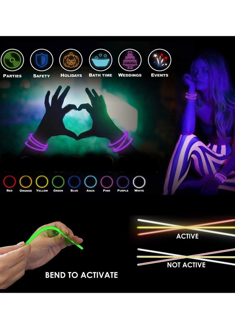 100 Pieces Party Hour Premium Glow in The Dark Lumi Sticks Light Up Bracelets Headbands Necklace Wristbands Toys for Adult and Kids