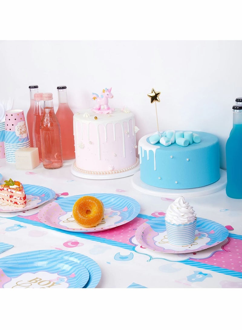Gender Reveal Party Supplies Serves, Baby with Paper Plates, Cups, Napkins, Knife, Fork, and Spoon (16 Kinds, Total 112Pcs)