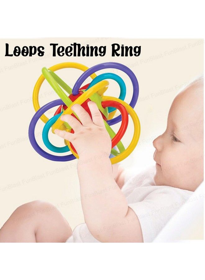 Loops Teething Ring Teether Rings With Rattle Sound Toys For New Born Baby Silicone Rings Loop Teether For Baby Infant Teething Ring Toys (Multicolor)