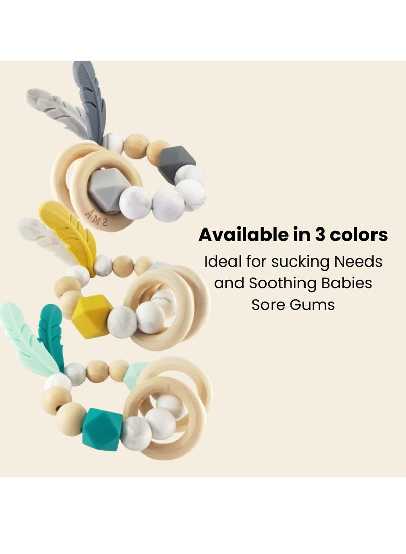 SMA Baby Feather Teether Teething Toys for Babies-Teething Toy Silicone BPA Free Anti-Dropping Infant Teether Pacifiers Chew Toys for Sucking Needs and Soothing Babies Sore Gums