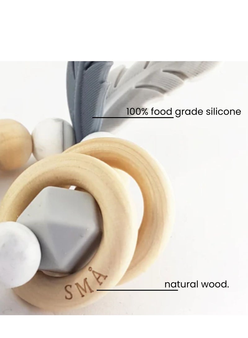SMA Baby Feather Teether Teething Toys for Babies-Teething Toy Silicone BPA Free Anti-Dropping Infant Teether Pacifiers Chew Toys for Sucking Needs and Soothing Babies Sore Gums