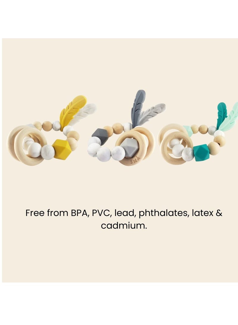 SMA Baby Feather Teether Teething Toys for Babies-Teething Toy Silicone BPA Free Anti-Dropping Infant Teether Pacifiers Chew Toys for Sucking Needs and Soothing Babies Sore Gums