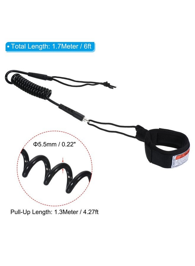 4.3Ft X 5.5Mm Surfboard Leash, Coiled Leashes With Plug Wrist String Rope For Body Board Paddle Board, Black