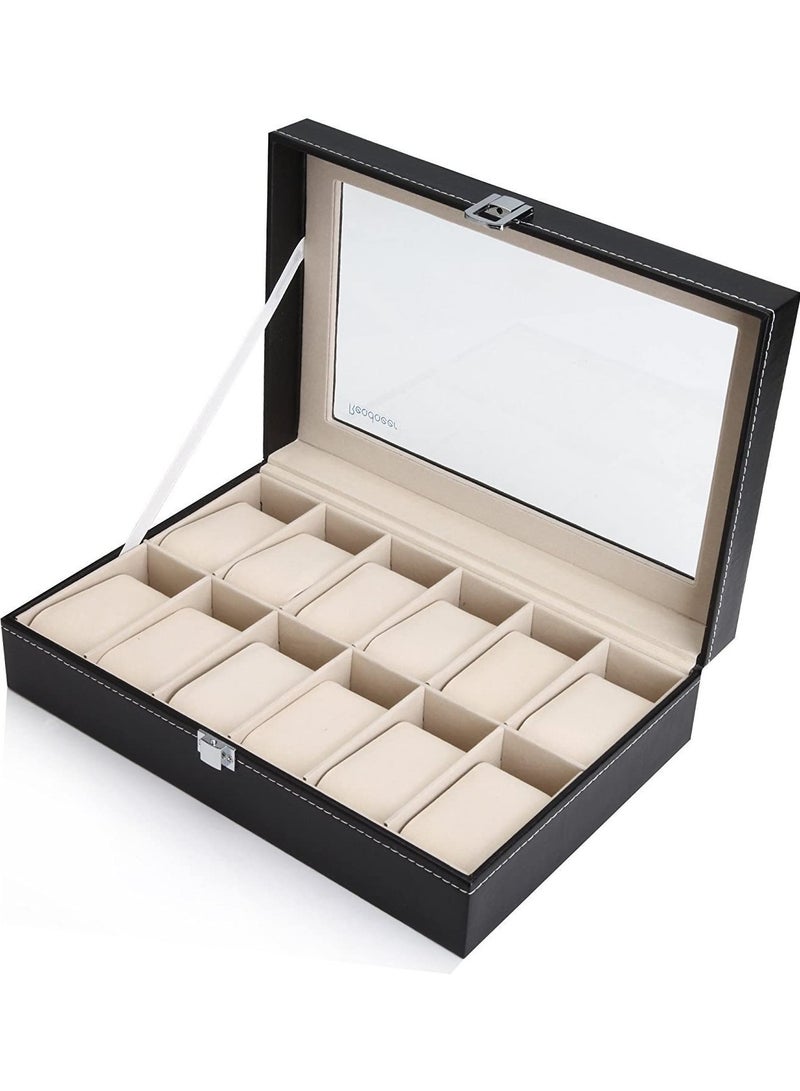 12 Slots Leather Watch Box Waterproof/Watches Display & Organiser Gift Set