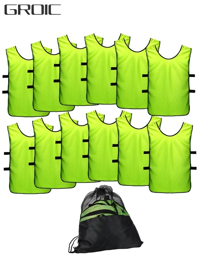 12 Pack Scrimmage Training Vest, Sports Pinnies, Basketball Soccer Training Vest, Practice Jerseys, Practice Vest for Adult Youth Kids with Carry Bag.