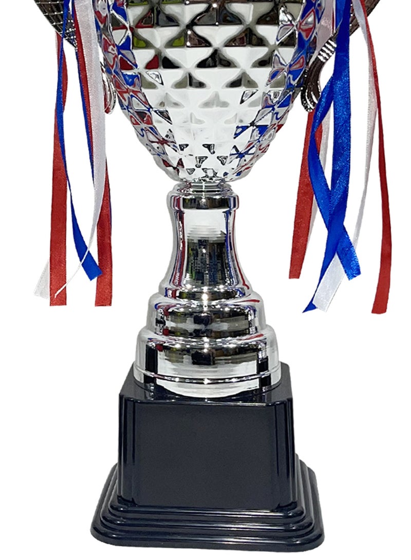 Metal Gold Trophies Set Personalised Trophies Cup With Colorful Ribbons And Tropheis Awards Sports Trophies Medals Appreciation Award Gift Acheievement Ceremony Trophies Basketball Football Trophy