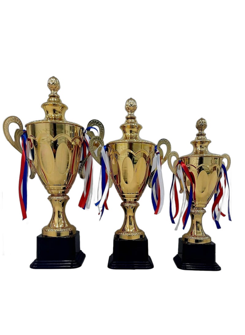 Metal Gold Trophies Set Personalizd Trophies Cups With Colorful Ribbons And Trophies Awards Sports Trophies Medals Appreciation Award Gift Achievement Ceremony Trophies Basketball Football Trophy