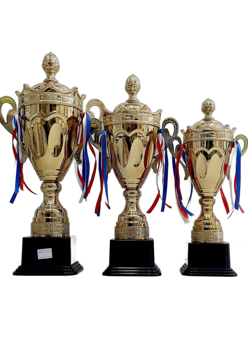 Metal Gold Trophies Set Personalizd Trophies Cups With Colorful Ribbons And Trophies Awards Sports Trophies Medals Appreciation Award Gift Achievement Ceremony Trophies Basketball Football Trophy