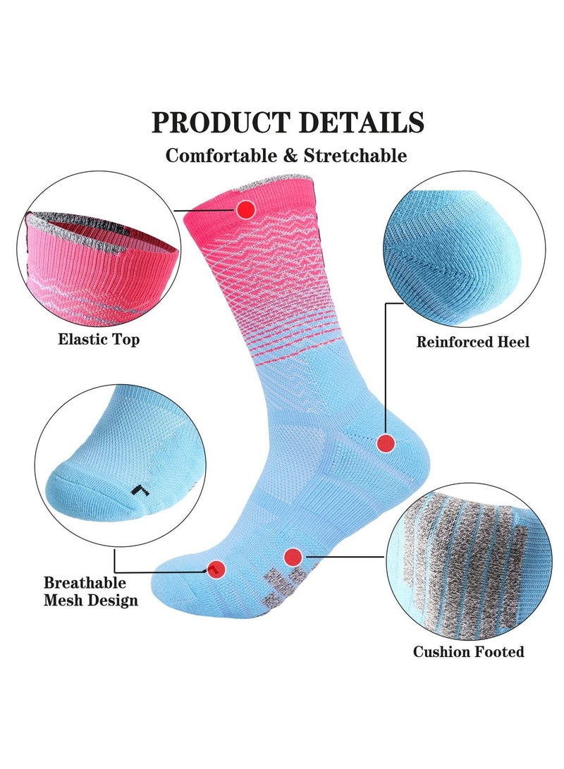 Sports Socks, 5 Pairs of Men's Basketball Socks Outdoor Colorful Trendy Mid-calf Soccer High Elasticity Compression Player for Competition Team Leggings