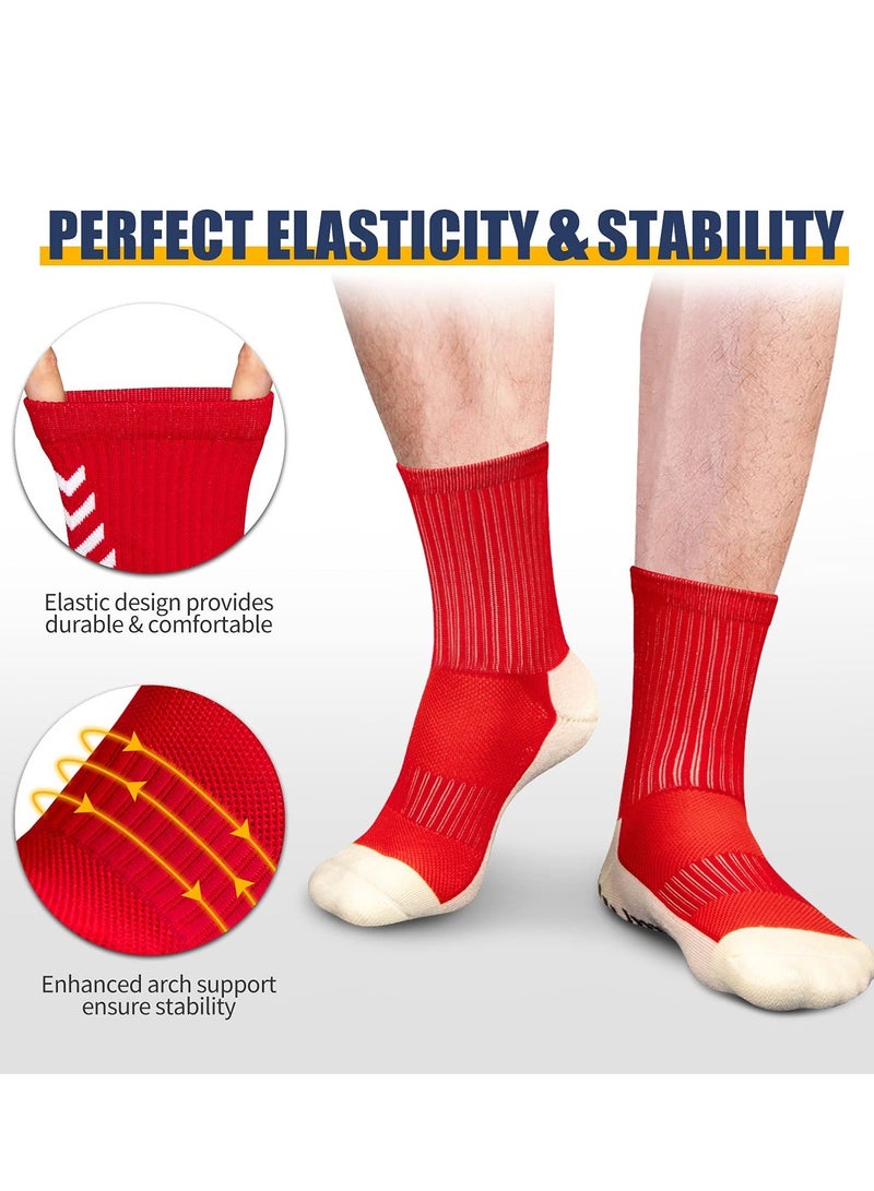 2 Pairs of Men's Non Slip Soccer Socks, Running Socks Sports for Basketball Towel Bottom Grip Mid-calf (Red, Blue)
