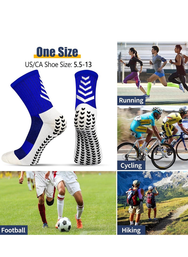 2 Pairs of Men's Non Slip Soccer Socks, Running Socks Sports for Basketball Towel Bottom Grip Mid-calf (Red, Blue)