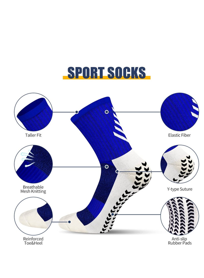 2 Pairs of Men's Non Slip Soccer Socks, Running Socks Sports for Basketball Towel Bottom Grip Mid-calf (Red, Blue)