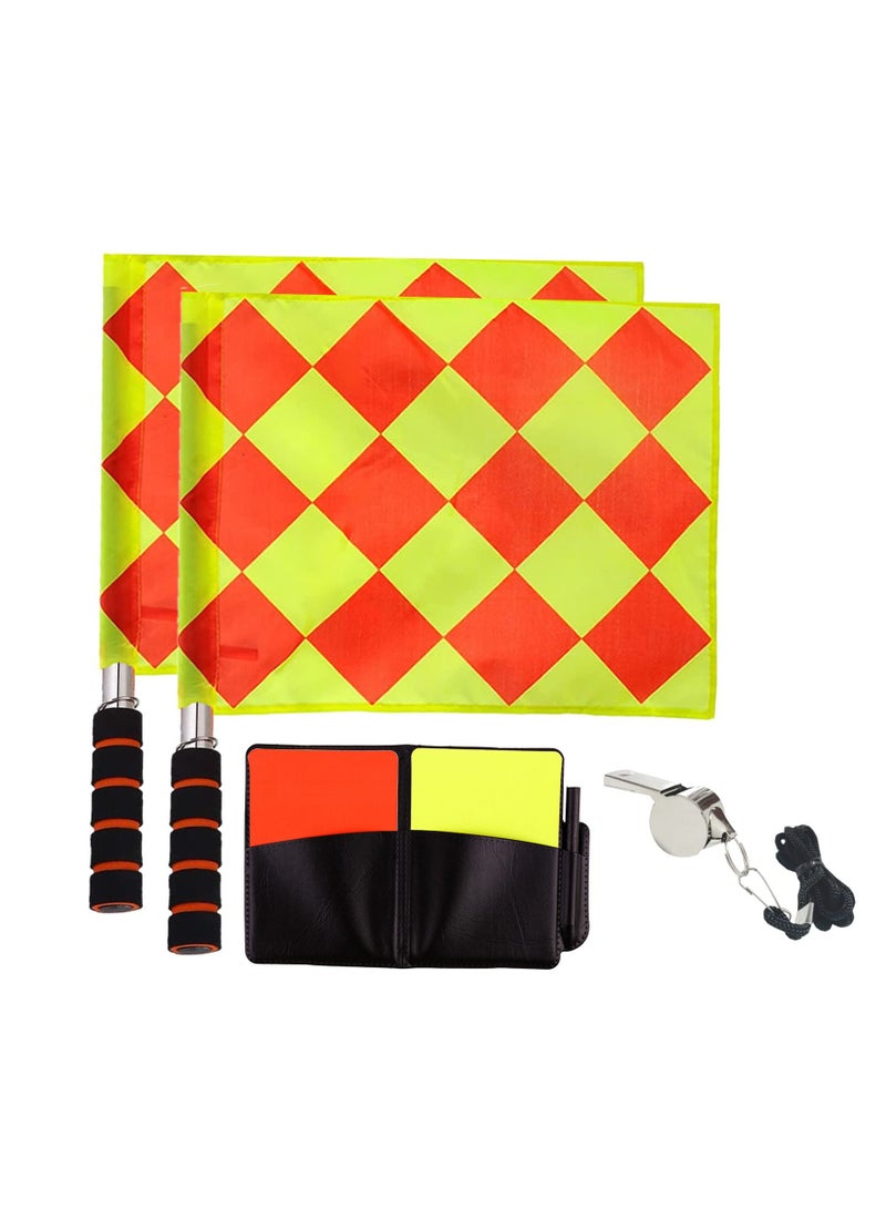 Soccer Referee Flag Set ,Red Yellow Cards with Notebook and Pencil, Match Football Linesman Flags, Coach Stainless Steel Whistles Lanyard for Sports, Soccer, Basketball,