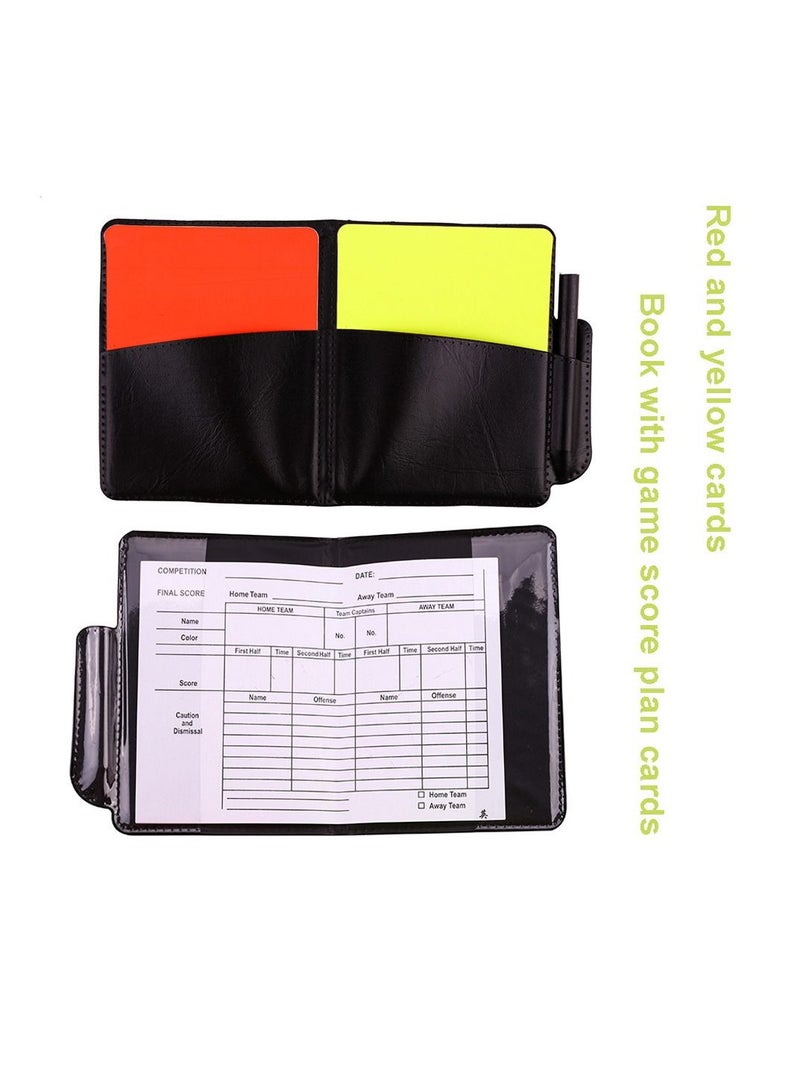 Soccer Referee Flag Set ,Red Yellow Cards with Notebook and Pencil, Match Football Linesman Flags, Coach Stainless Steel Whistles Lanyard for Sports, Soccer, Basketball,