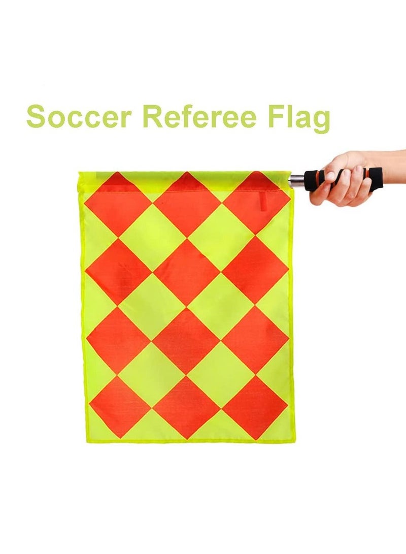 Soccer Referee Flag Set ,Red Yellow Cards with Notebook and Pencil, Match Football Linesman Flags, Coach Stainless Steel Whistles Lanyard for Sports, Soccer, Basketball,