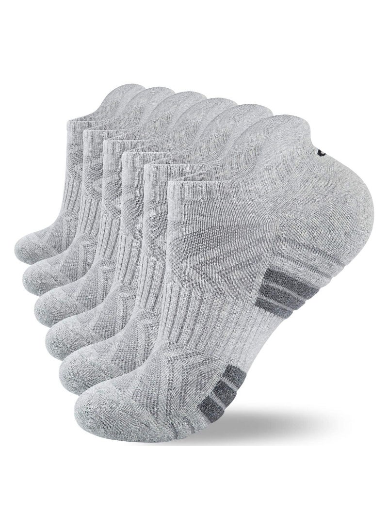 6 Pairs Running Socks Cushioned Trainer Sports Mens Cotton Ankle for Men Women Ladies Low Cut Anti-Blister Breathable Athletic Walking