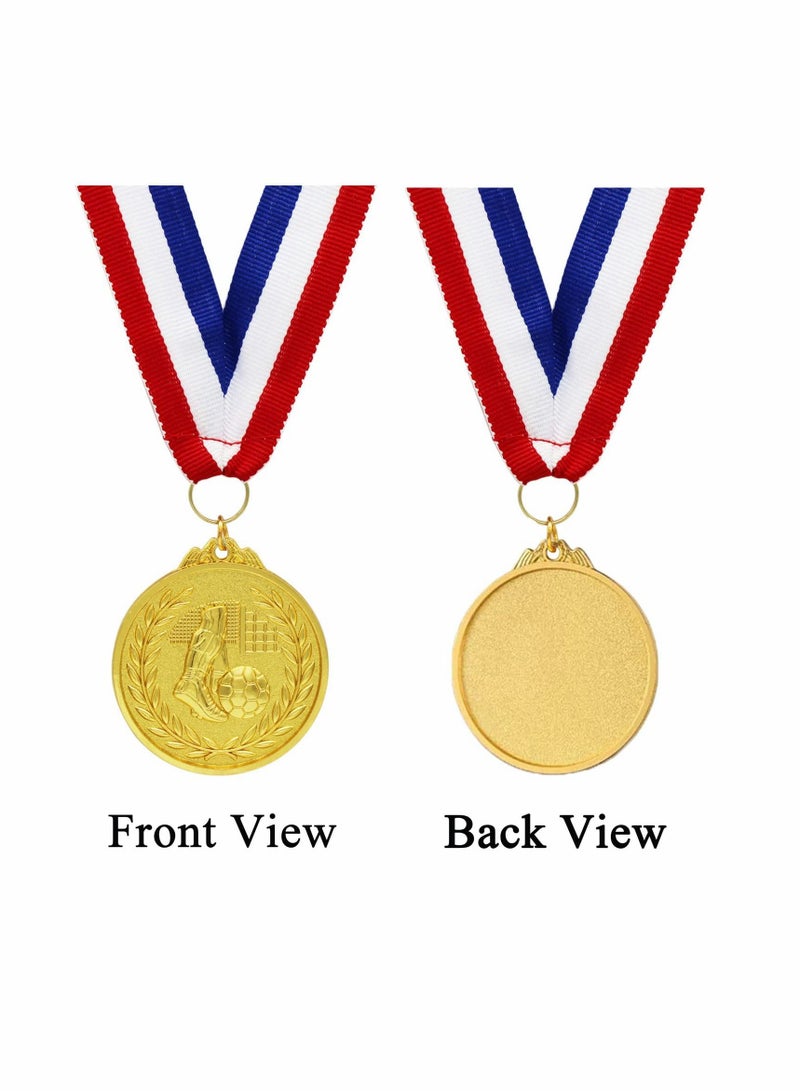 Football Medals for Kids, of Gold Metal Medal with Tricolour Nylon Ribbon, Party Favours Boys Children Adults (6-Pack)
